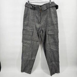 NWT Women's White House Black Market Linen Blend Belted Utility Pants Size 10R